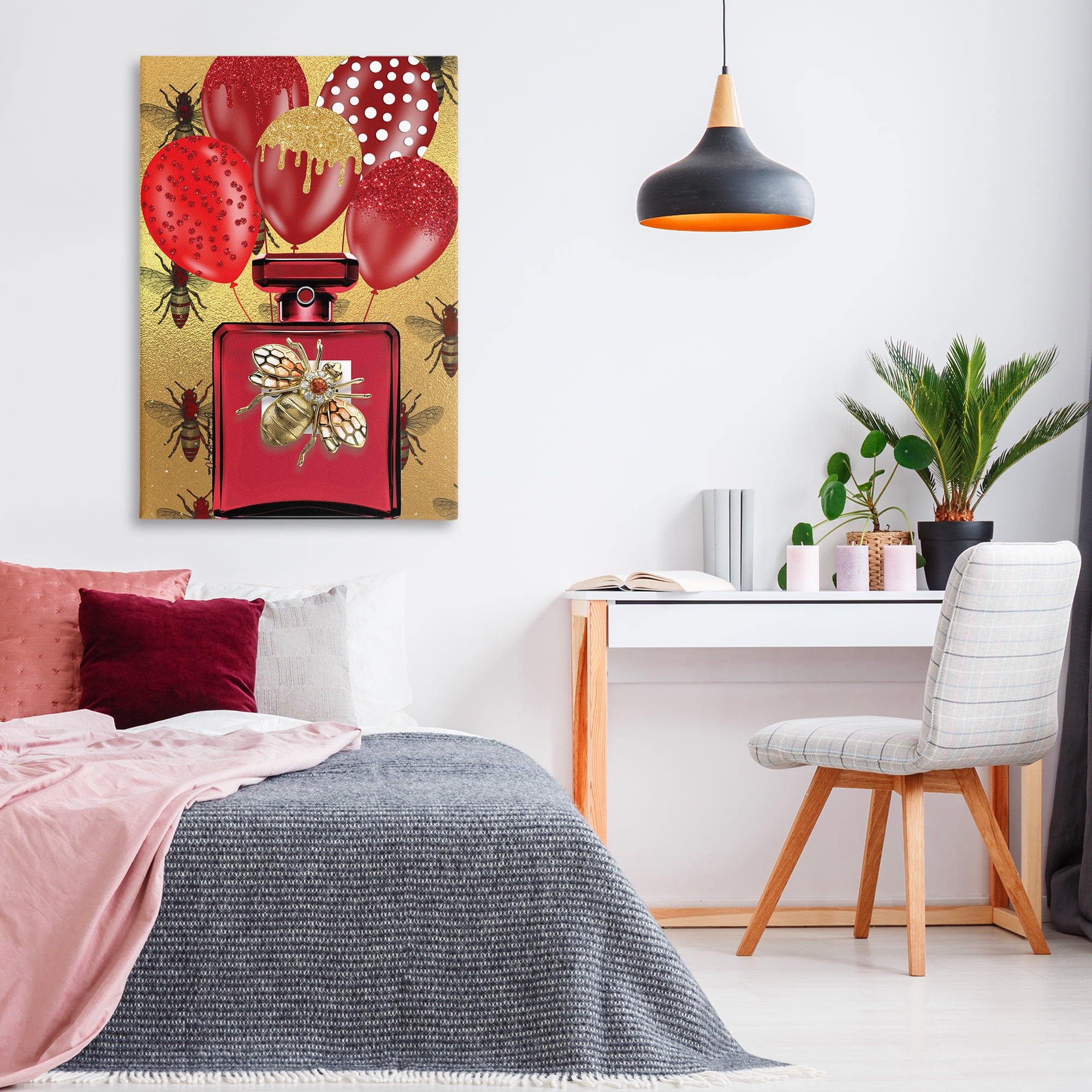 Stupell Industries Glam Red Bee Perfume Fashion Painting Wrapped Canvas Art Print Wall Art, 30 x 45
