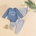 thumbnail image 2 of CAUYDY Infant Clothes Boy Newborn Boys Photoshoot Outfits Fall Winter 3PCS Romper + Pants + Warm Hat Set for Baby 0 3 6 9 12 18 Months (Sizes 9-12 Months,Blue), 2 of 6