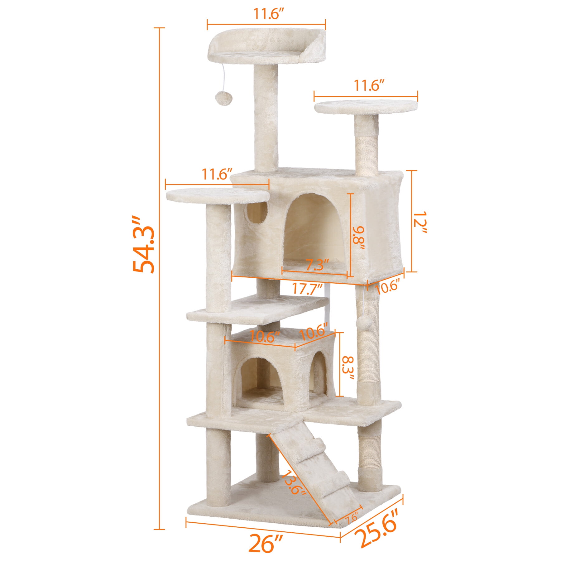 ZENSTYLE 53" Cat Tree Scratching Post Condo Tower Pet Kitty Playhouse, Beige