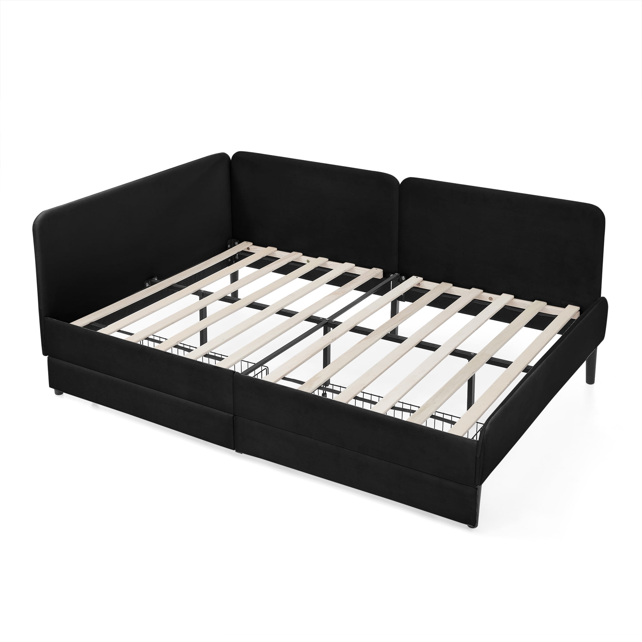 Noble House Haylie Full Size Velvet Upholstered Daybed with Storage Drawers, Adjustable Daybed Sleeper Sofa, Black