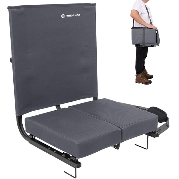 FUNDANGO Folding Stadium Chair with Back, Grey Bleachers Chair for Adults, Portable Padded Stadium Seat with Back Support for Bleachers, 1 Pack