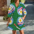 thumbnail image 2 of Breakfast Pattern Eggs Bacon Mugs Womens Dress With Pockets Summer V Neck 3/4 Sleeve Dress Plus Size Loose Dress, 2 of 7