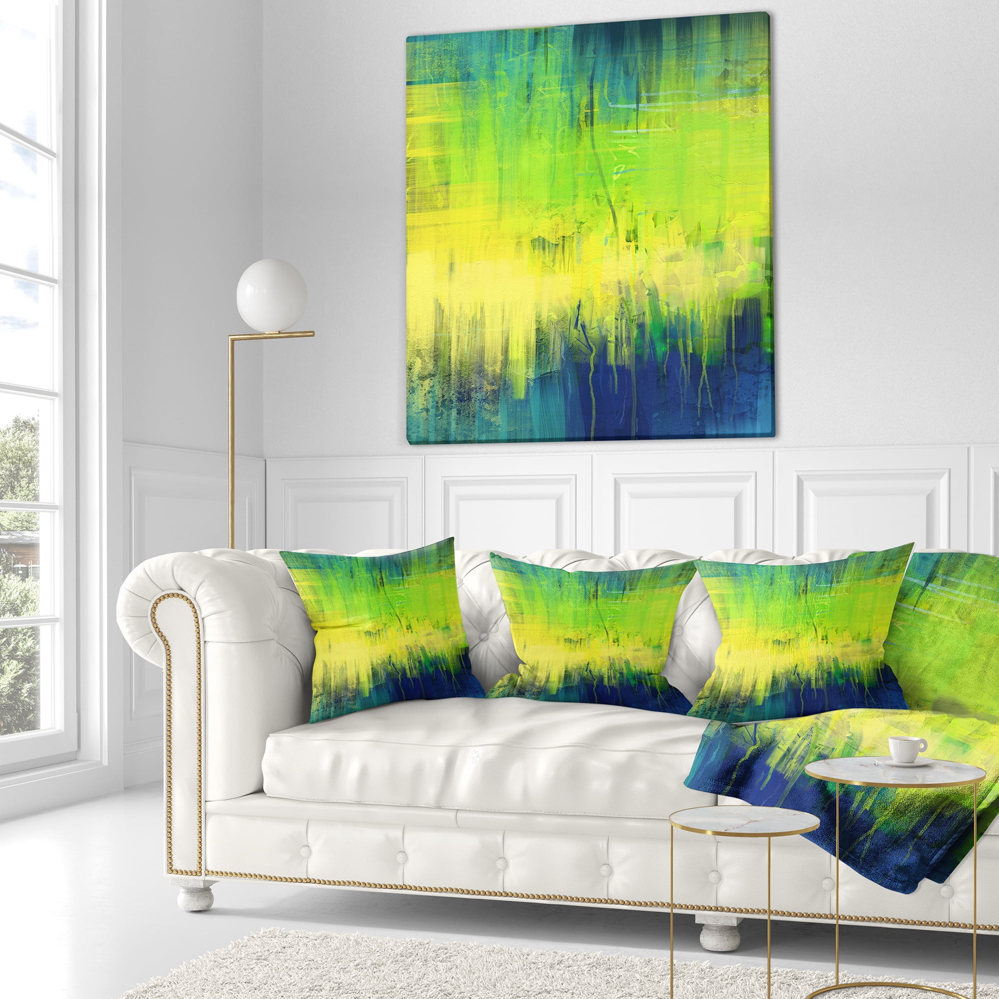 Designart Green Blue Fusion - Abstract Throw Pillow - 16x16