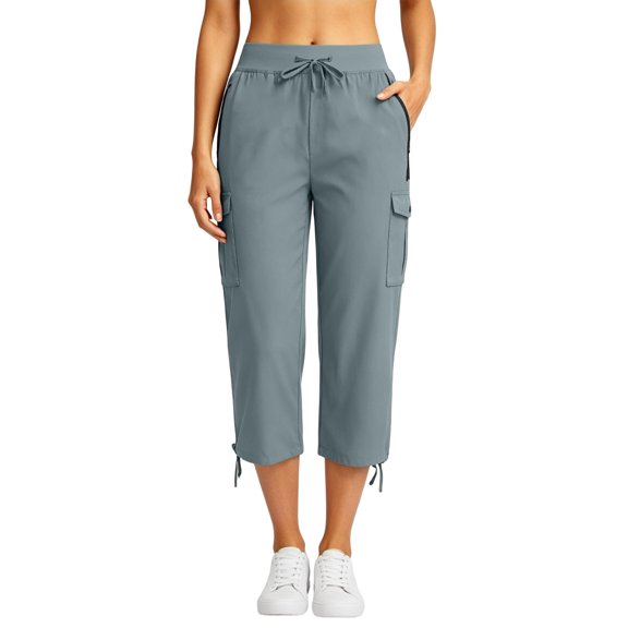 JOANKDMI Cargo Capri Pants for Women Quick Dry Lightweight Hiking Cropped Trousers with Zipper Pockets Dstring Waist Outdoor Athletic Activewear for Golf Camp