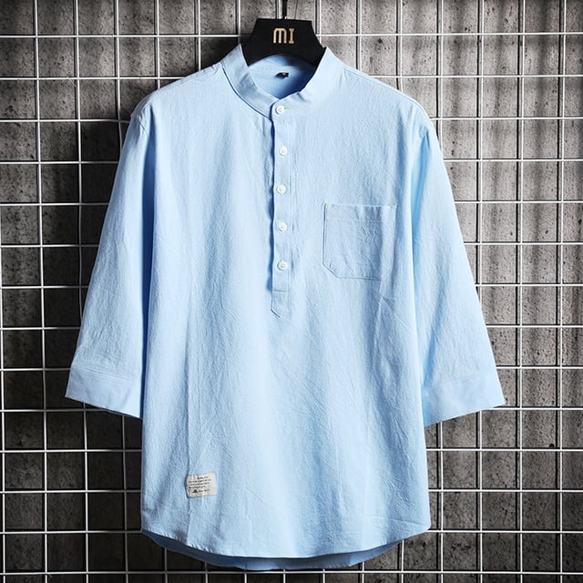 Chemises pour Hommes, Mode Décontractée Col Rabattu Boutons Manches Coudées Blouse Hauts Chemise