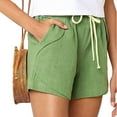 thumbnail image 4 of YYDGH Womens Casual Drawstring Elastic Waist Cotton Shorts Solid Color Print Summer Lightweight Shorts with Pockets Green 3XL, 4 of 7