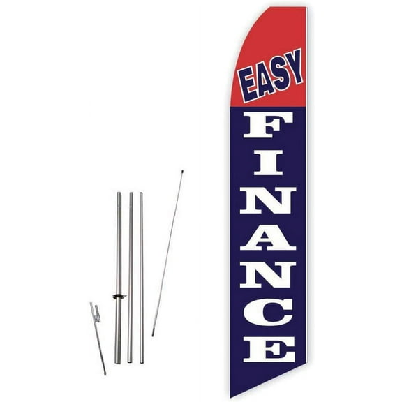 Easy Finance Blue Super Novo Feather Flag - Complete with 15ft Pole Set and Ground Spike