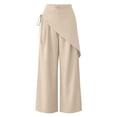 thumbnail image 5 of Women's High Waist Irregular Overlay Wide Leg Pants, Solid Draped Loose 9/10 Length Wrap Front Casual Trousers with Side Pockets for office Party Vacation Wear Beige M(M), 5 of 5