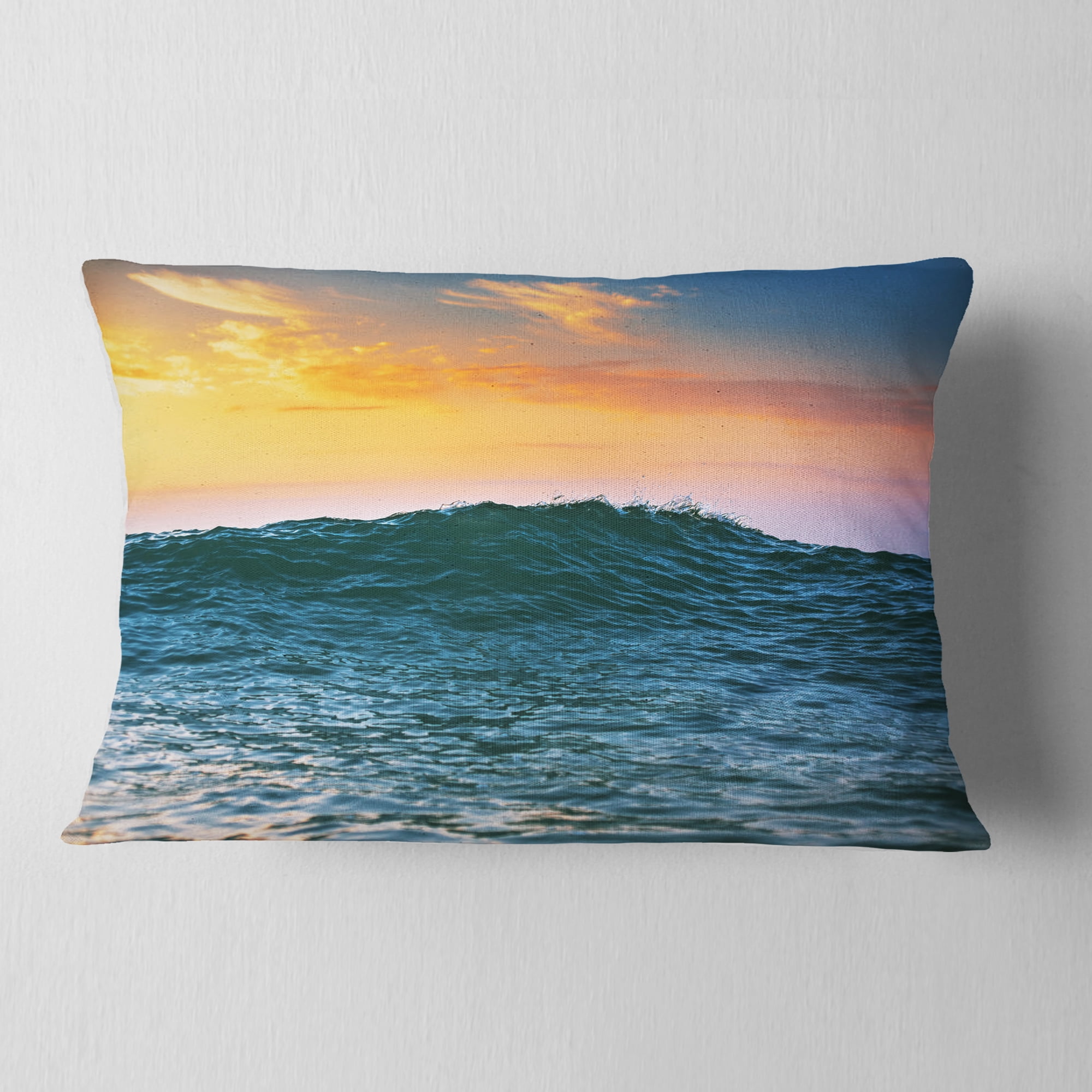 Designart Sunrise Light Shine on Sea Water - Beach Throw Pillow - 12x20