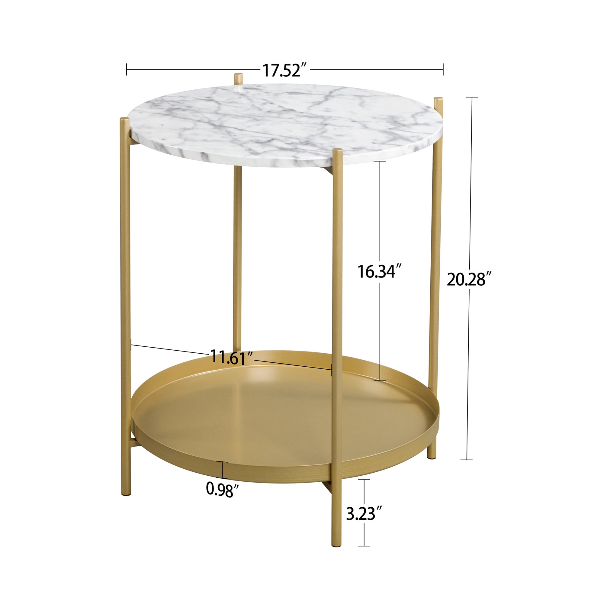 Private Jungle 17.5" Modern Round Side Table with Metal Frame, 2 Tier White End Table Nightstand for Living Room Bedroom Private Jungle 17.5" Modern Round Side Table with Metal Frame, 2 Tier White End Table Nightstand for Living Room Bedroom