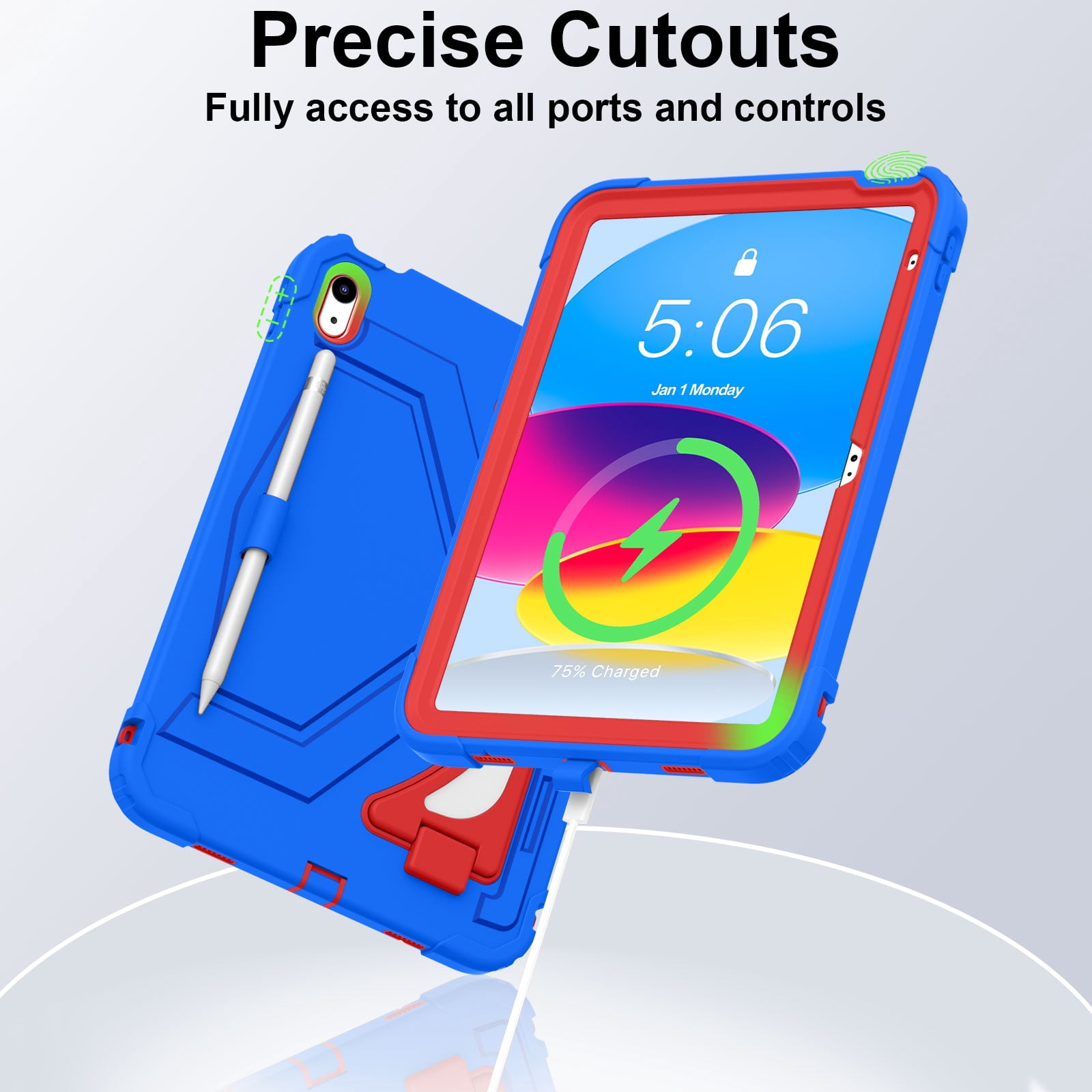 Allytechgroup Kids Case for Apple iPad A16 11" 11th Gen 2025/ iPad 10th Gen 10.9" 2022, Heavy Duty Shockproof Kickstand Cover with Shoulder Strap & Pencil Holder Kids Friendly, Blue