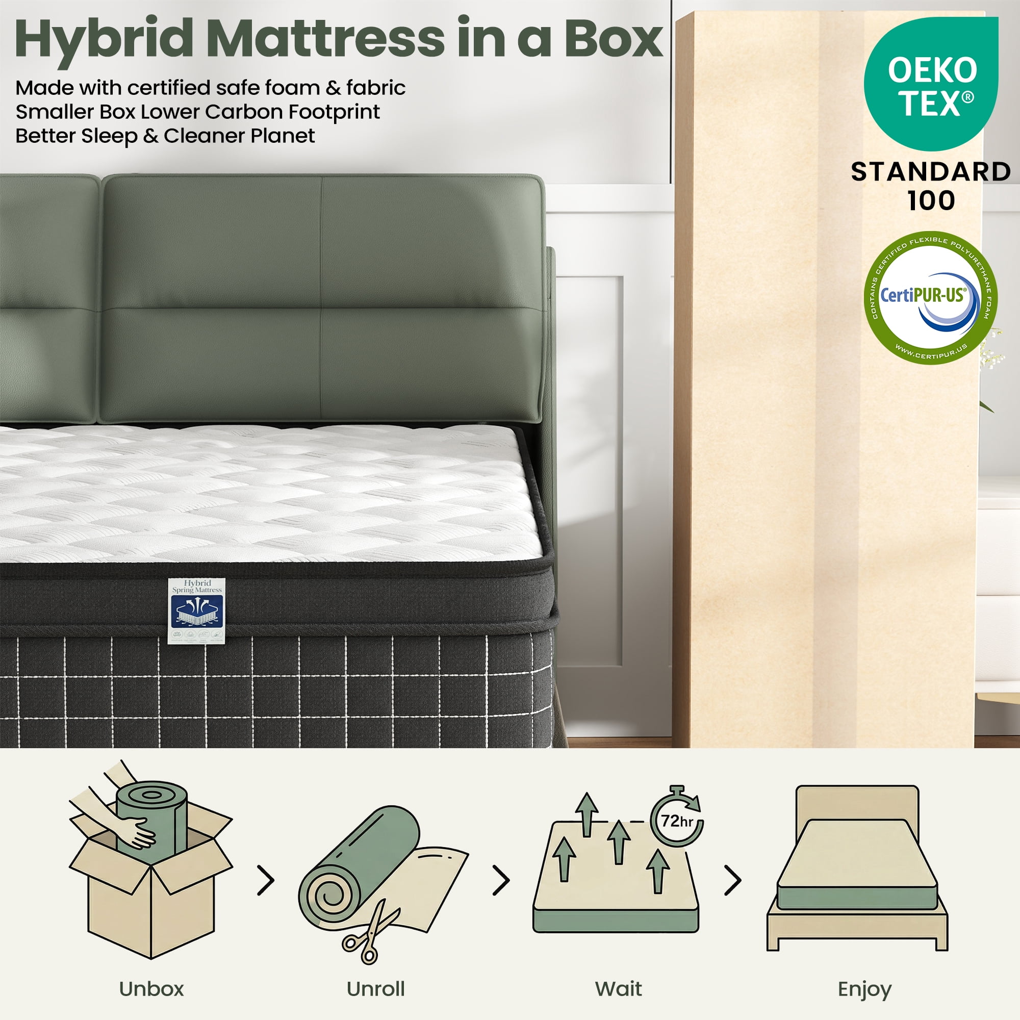 King Size 12" Hybrid Mattress - Gel Memory Foam & Pocket Springs, Medium Firm Feel, Motion Isolation, Pressure Relief, CertiPUR-US