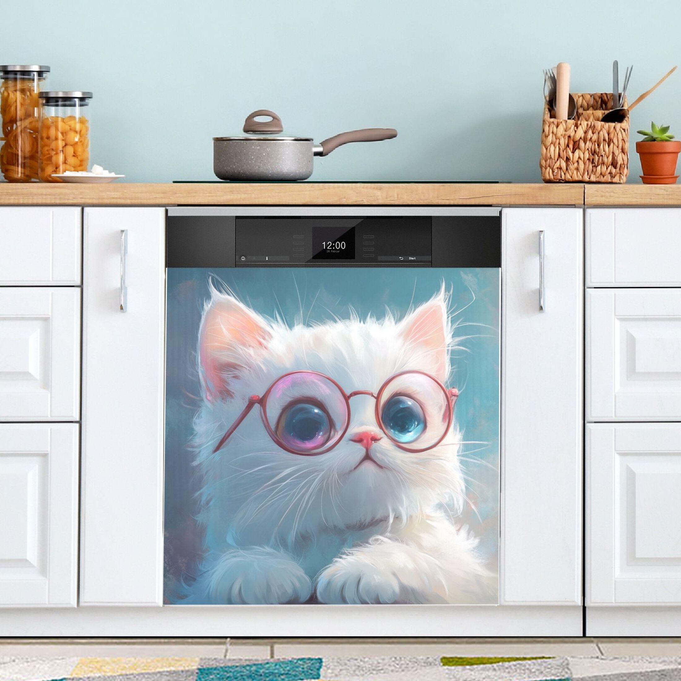 Dishwasher Magnetic Sticker 23x26 Inch Refrigerator Magnetic Sticker Washing Machine Magnetic Sticker Kitchen Panel Magnetic Sticker Home Decor Super Cute Cat with Glasses
