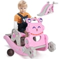 thumbnail image 1 of Honeyjoy 4-in-1 Rocking Horse & Slide Set Toddler Slide Toy with Basketball Hoop Pink, 1 of 9
