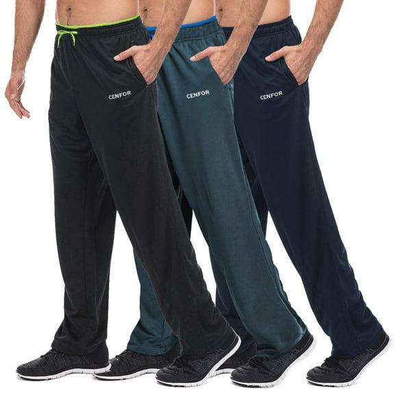 CENFOR Pantalon de Survêtement pour Hommes avec Poches Bas Ouvert Pantalon de Sport, 3 Pcs, Jogging, Entraînement, Gym, Course, Randonnée, Entraînement, Ensemble (Noir, Gris, Bleu Marine, S)
