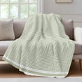 thumbnail image 4 of Farmhouse Sage Green White Striped Throw Blanket, Flannel Fleece Blanket with Striped Design for Couch, Modern Stripes Soft Breathable All Season Plush Blankets for Sofa Office Travel 40"x50", 4 of 9