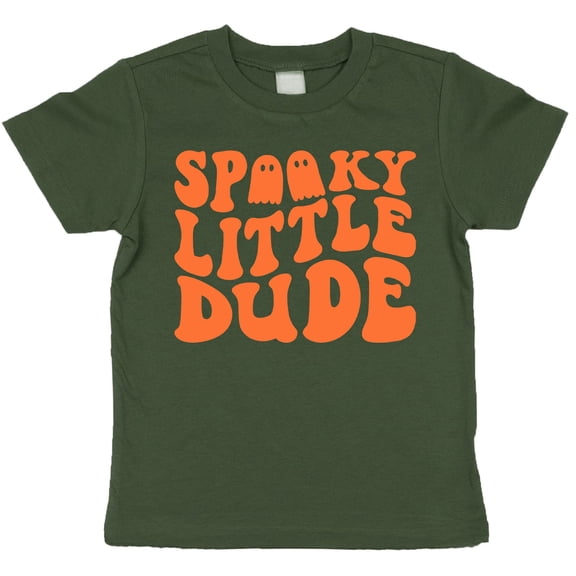 Spooky Little Dude Ghost and Ghouls Shirt for Baby and Toddler Youth Boys Halloween and Fall Shirt Military Green Shirt 12 Months