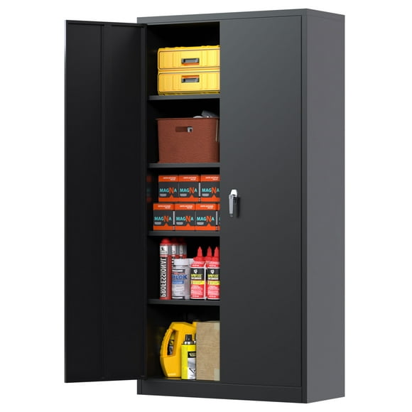 Aobabo 72 Inch Locking Metal Storage Cabinet w/ Adjustable Shelves, Black