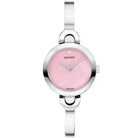 Movado Intrigue 0607948 Pink Dial Silver Stainless Steel Bangle Womens Watch