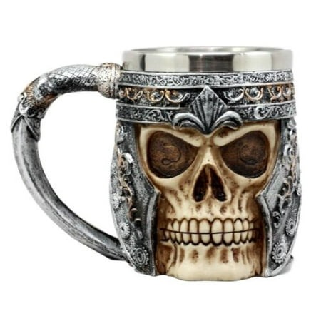 Medieval Beer Steins Ebros Medieval Roman Skull Mug Beer Stein Tankard Cup 13oz Resin Body With Stainless Steel Liner ()