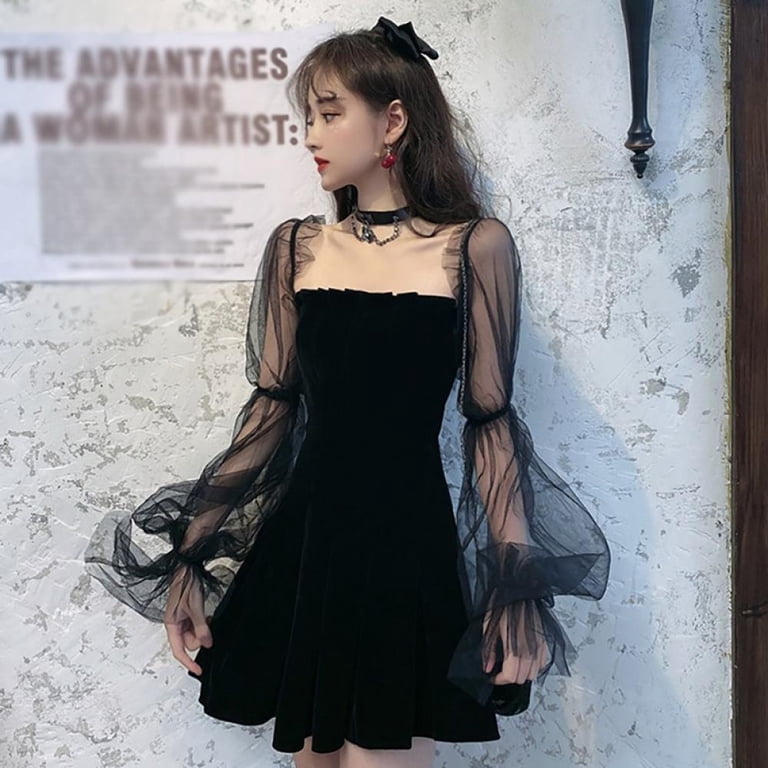 knee length dresses for ladies Gothic Mesh Panel Dress with Claw SLASHED Design main image 1