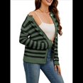thumbnail image 2 of Suéteres Tipo Cárdigan para Mujer, de Rayas, con Botones Al Frente, de Punto, Abrigo Corto de Otoño. Verde y Negro L, 2 of 8
