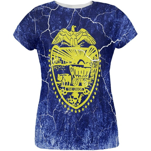 Oregon Vintage Distressed State Flag All Over Womens T Shirt Multi SM