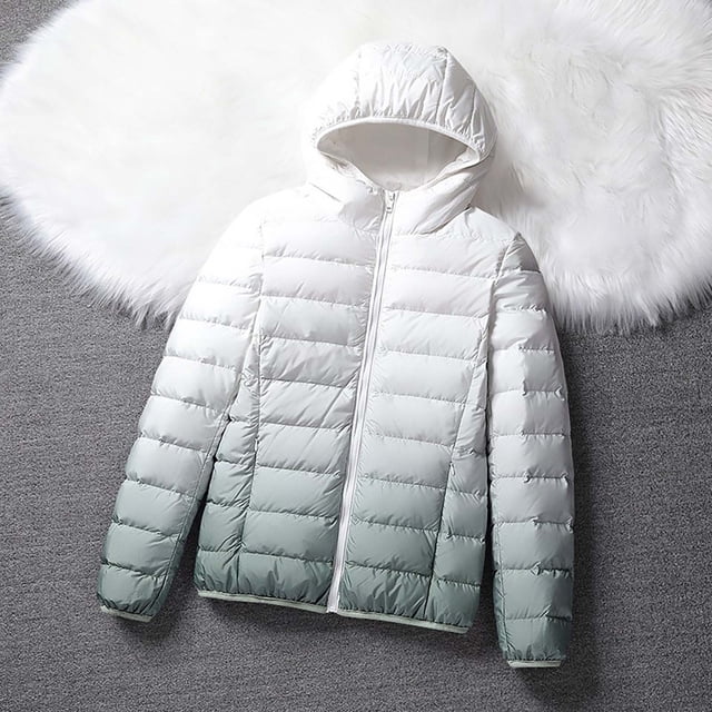 Veste Matelassée Femme Dégradé Manteau Chaud à Capuche Veste Ajustée d'Hiver avec Poches
