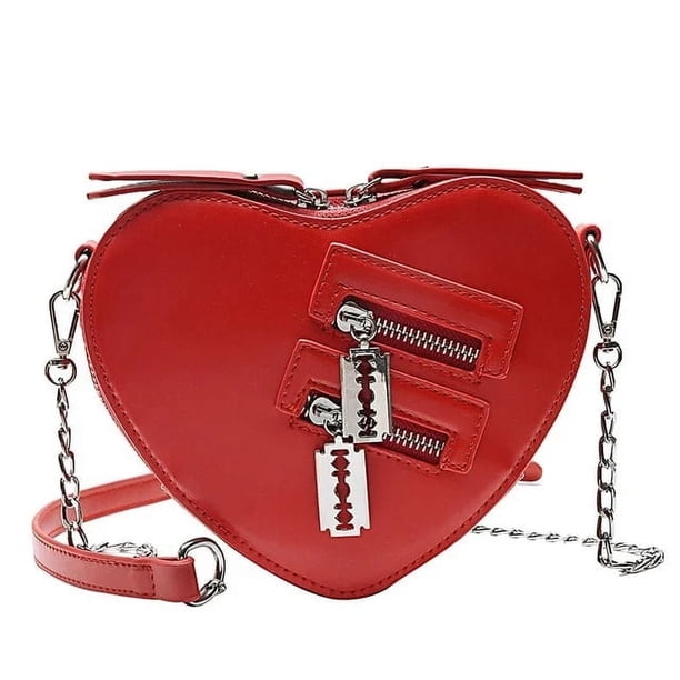 LHSHID Gothic Heart Blade Zipper Chain Crossbody Bags for Women Girl Casual Shoulder Purses and Handbags Techwear Summer Wallet Goth