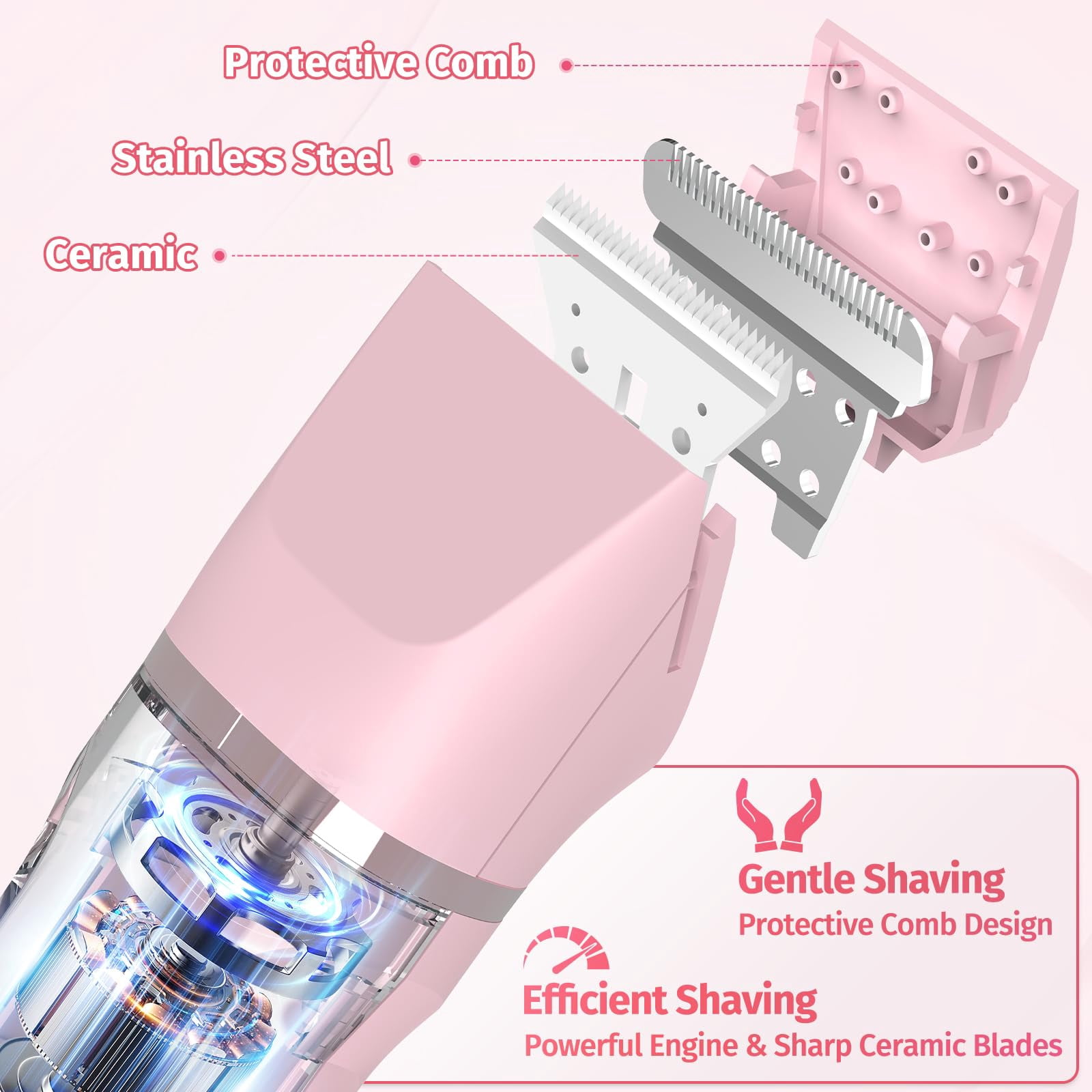 JUUTREN Electric Razor Shaver Bikini Trimmer for Women, 5-in-1 Painless Hair Remover & Epilator with LED Display, Rechargeable Cordless Bikini Hair Trimmer for Face, Legs, Underarm, nose & Body(Pink)