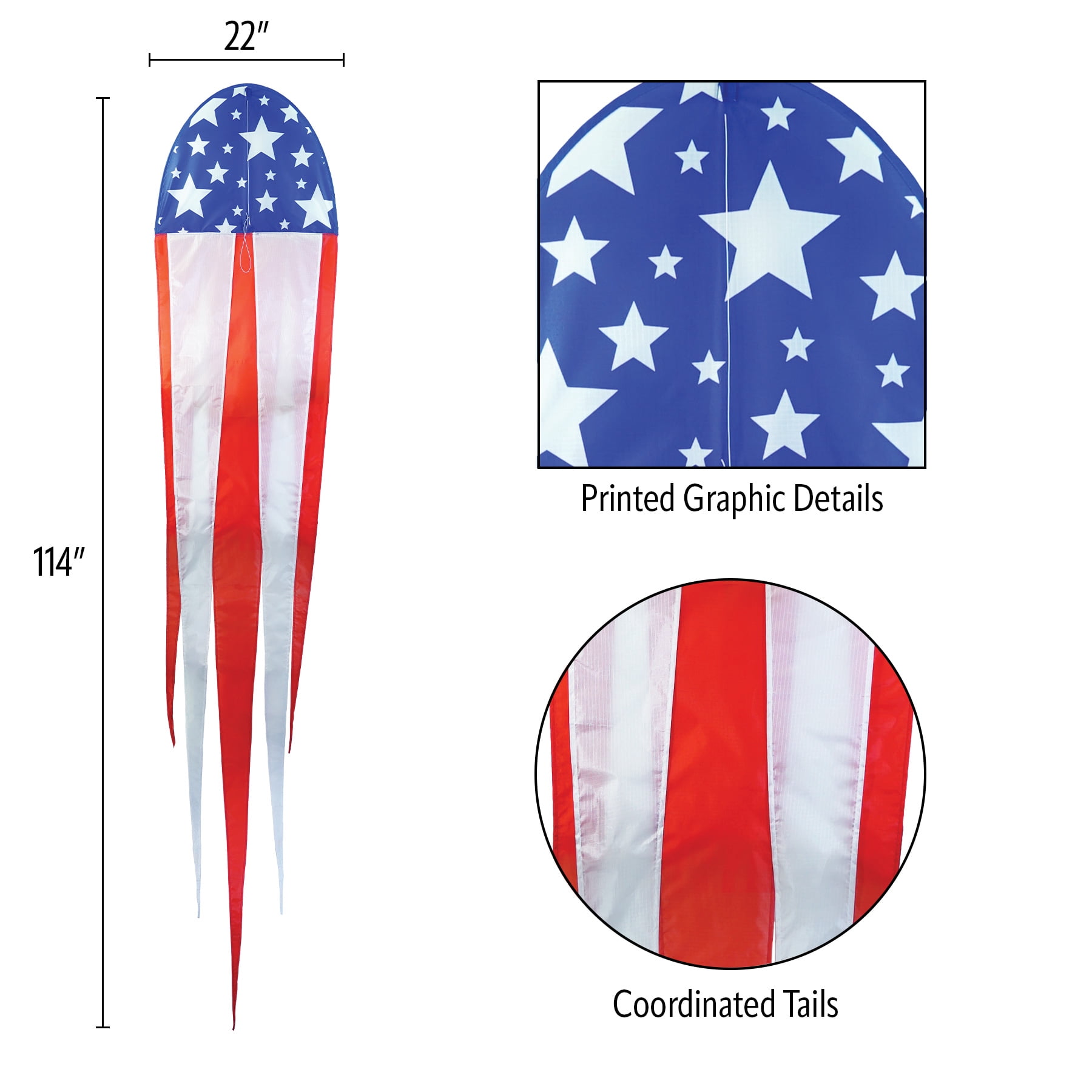 In the Breeze 3354 — 22" Patriot Dancing Dragon Kite — Easy Flying Single Line Kite