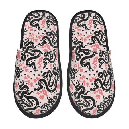 Balery Black Snake Slient Indoor Furry Fleece Comfort House Shoes Soft Non-Slip Home Shoes Cotton slippers House Slippers-- Medium