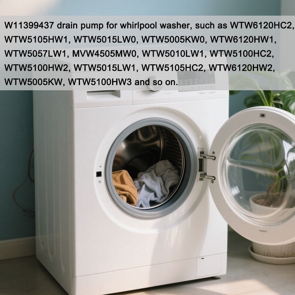 W11399437 Washer Drain Pump, Washing Machine Drain Pump Parts for Whirlpool Washer WTW6120HC2, WTW5057LW1, WTW5005KW0