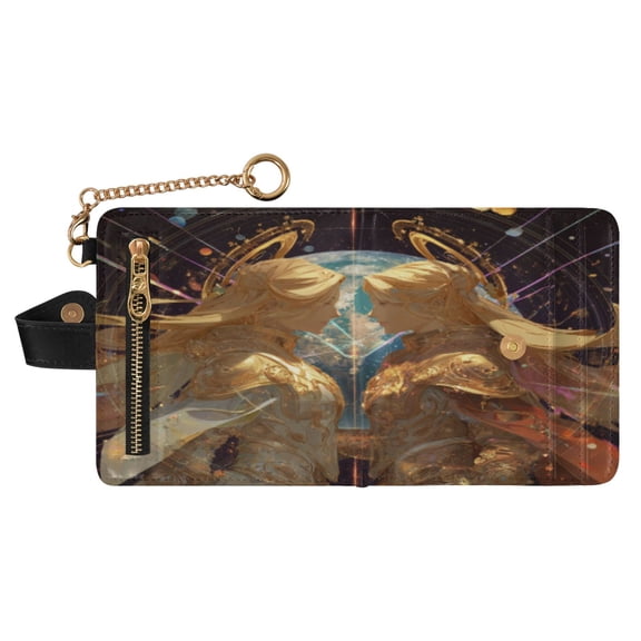 Small Wallet For Women Bifold Leather Pocket Coin Credit Card Holder With RFID Blocking Golden Armor Angel