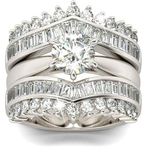 Dreamofdazzle Jewels 925 Sterling Silver 2.30 Ct Round Cut White Diamond Wedding Engagement Valentine's Anniversary Christmas Bridal Ring Set 14K White Gold Plated For Women's -9