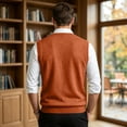 thumbnail image 5 of Dwellite Mens Sweater Vest Casual Sleeveless Knit Pullover V Neck Solid Knit Business Office Fall Winter Sweaters Saffron 3XL, 5 of 8