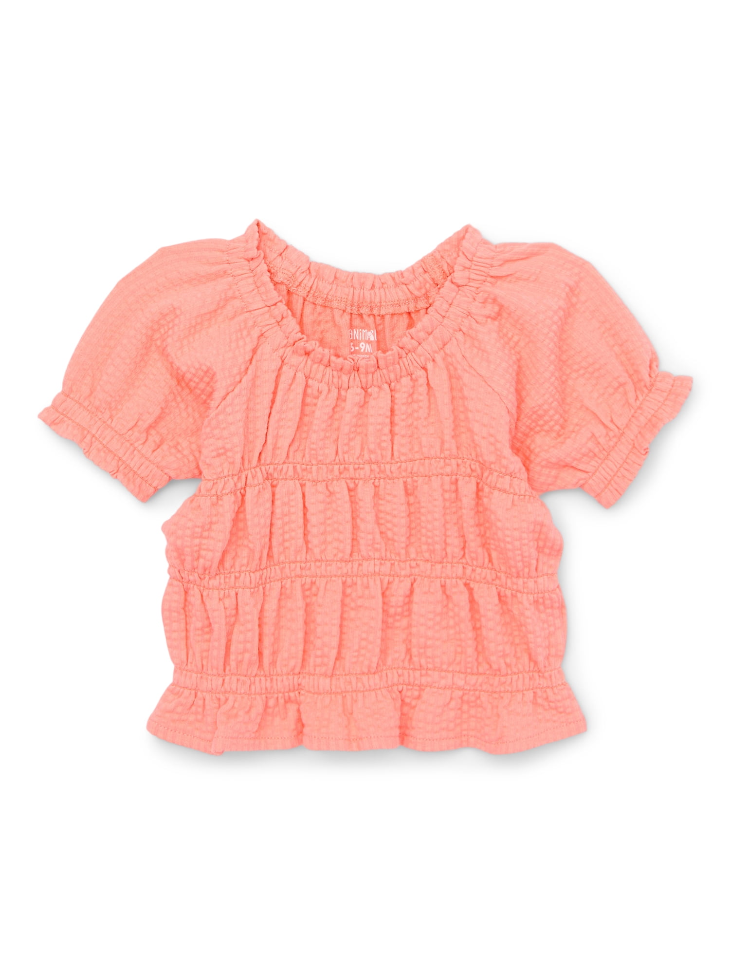 Garanimals Baby Girl Smocked Short Sleeve Top, Sizes 0-24 Months