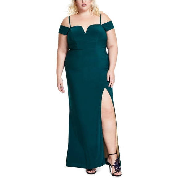 City Studio Womens Plus Off-The-Shoulder V-Neck Evening Dress