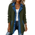 thumbnail image 4 of Denim Patchwork Jackets for Women Corduroy Shacket Shirts Long Sleeve Button Down Knit Blazer Denim Trimmed Sweater Jacket Casual Collared Workout Fall Fashion Outfits, 4 of 9
