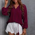 thumbnail image 4 of Moda mujer Casual cuello en V manga larga Color sólido encaje costura camiseta Top pulóver blusa Pompotops  qwe24446, 4 of 5
