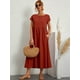 thumbnail image 3 of Vestido Sólido De Bolsillo Suelto, Vestido De Verano Informal De Manga Corta Con Cuello Redondo Y Cintura, Ropa De Mujer, 3 of 4