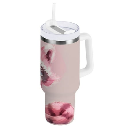 

JSTEL Pink Raccoon Cartoon 30 oz Tumbler Stainless Steel Water Bottle Vacuum Insulated Cup with Straw Lid & Handle For Travel Car Cup Holder