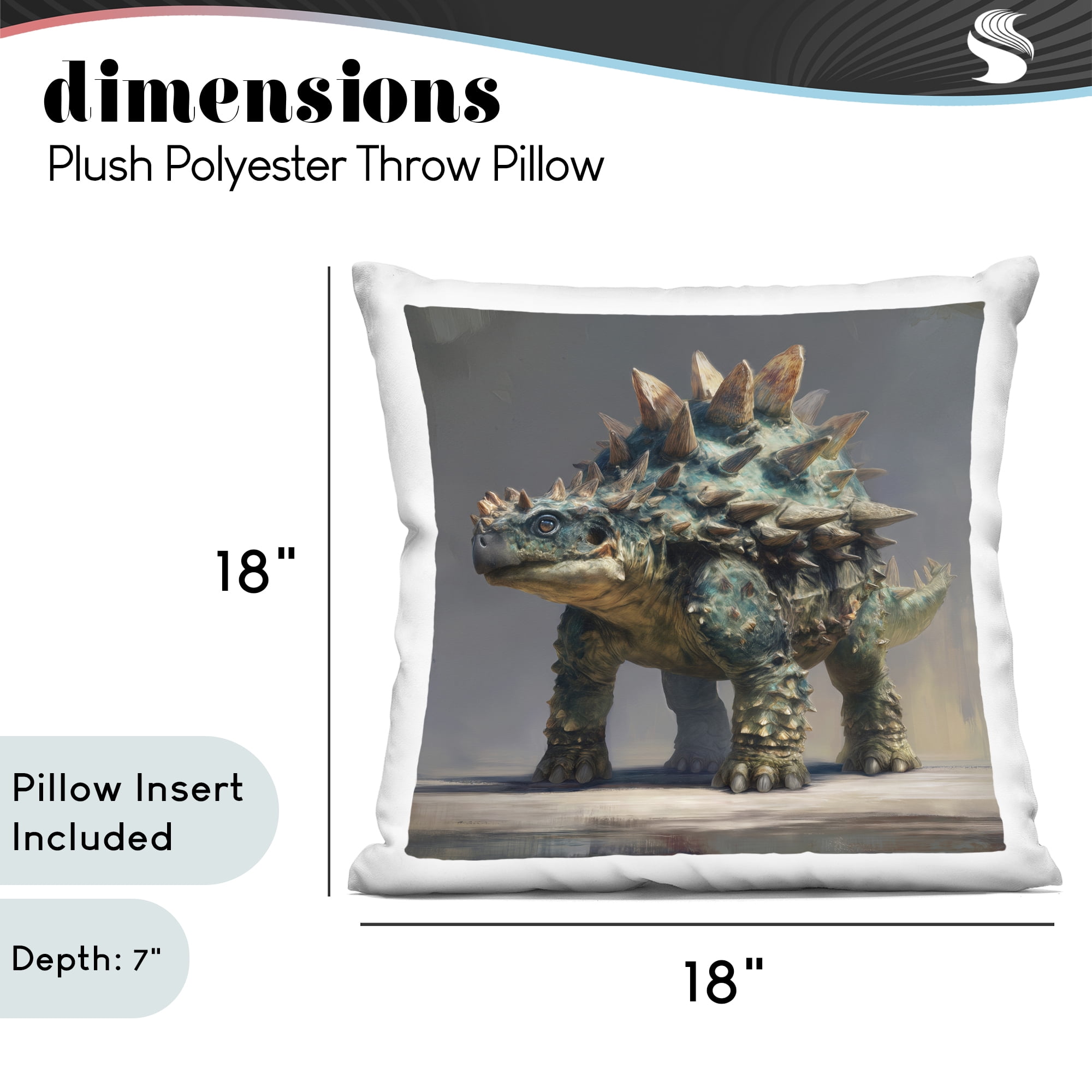 Stupell Industries Prehistoric Ankylosaurus Portrait Decorative Printed Throw Pillow, design by Wumples, 18 x 7 x 18