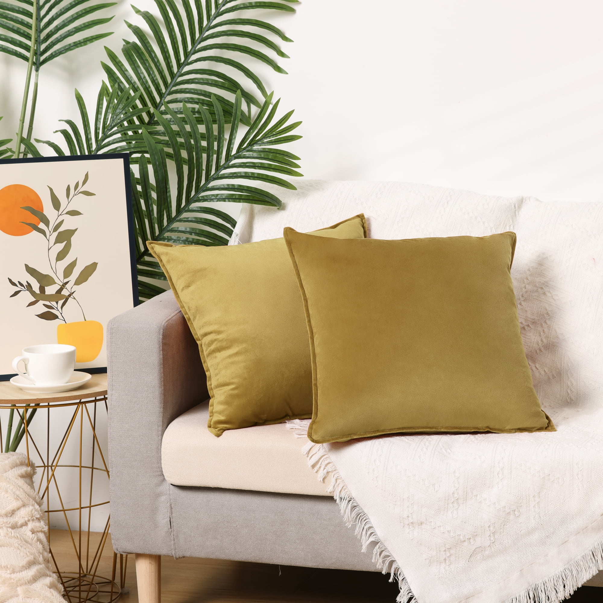 Unique Bargains Velvet Solid Throw Pillow Covers Decorative Cushion Covers (2 Count) Yellow 16" x 16"