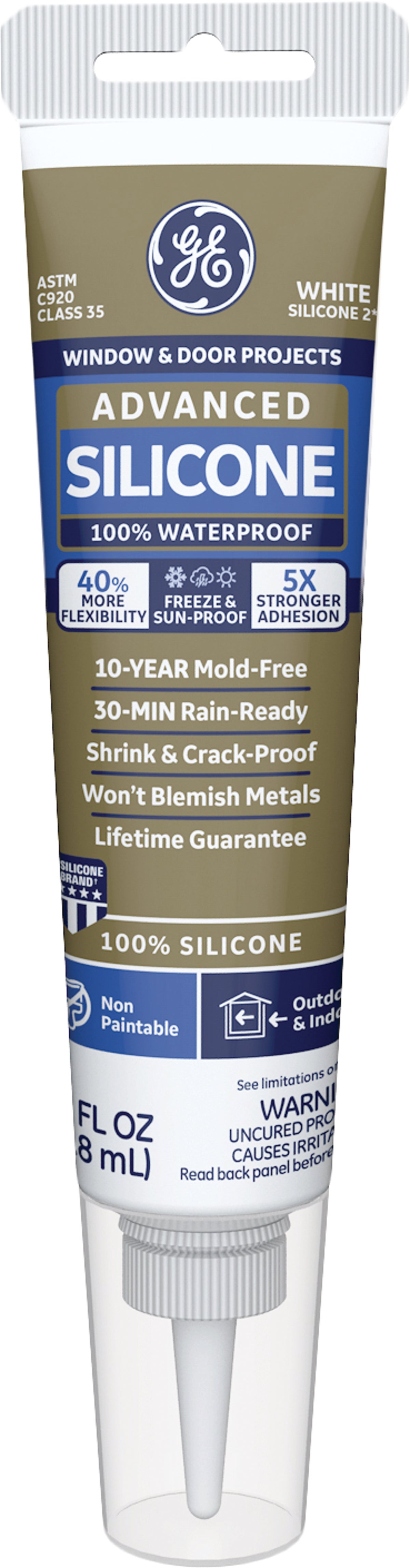Henkel/GE GE Silicone 2+ Window & Door 100 Silicone Sealant 2.8 Oz