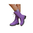 thumbnail image 3 of Gomelly Ladies Winter Shoes Lace Up Mid-Calf Boot Round Toe Boots Fashion Riding Hiking Purple 4.5, 3 of 6