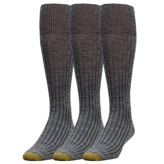 GOLDTOE Men's Nylon Ribbed Over the Calf Dress Socks, 3 Pack, Extended Sizes 12-16