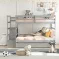 thumbnail image 3 of Costway Twin Over Twin Bunk Bed with Trundle Stairway and Storage Shelf Drawer Grey, 3 of 9