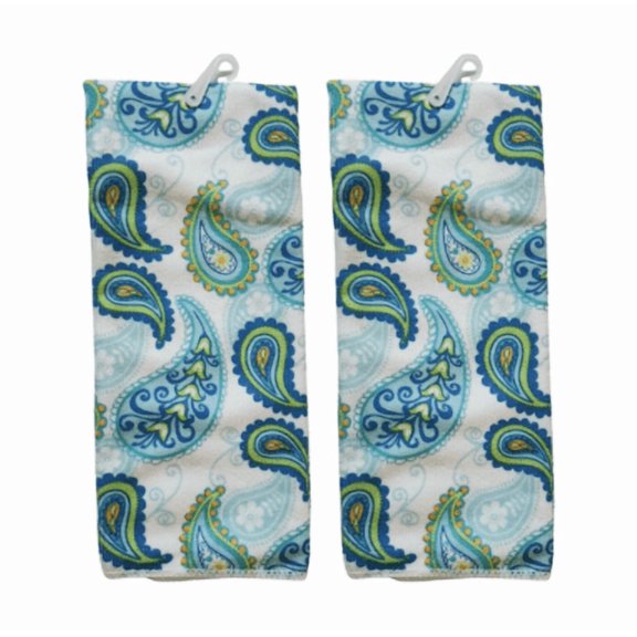 2-Pack Paisley Print Kitchen Towels – Blue & Teal Cotton Dish Towels for Drying, Cooking & Decorative Use (Includes Blimsy Florn)