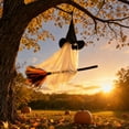 thumbnail image 6 of MMJ Halloween Hanging Flying Witch Ghost Ornament with Broomstick Handmade Satin Fabric for Wall Porch Tree Indoor Decor, 6 of 7